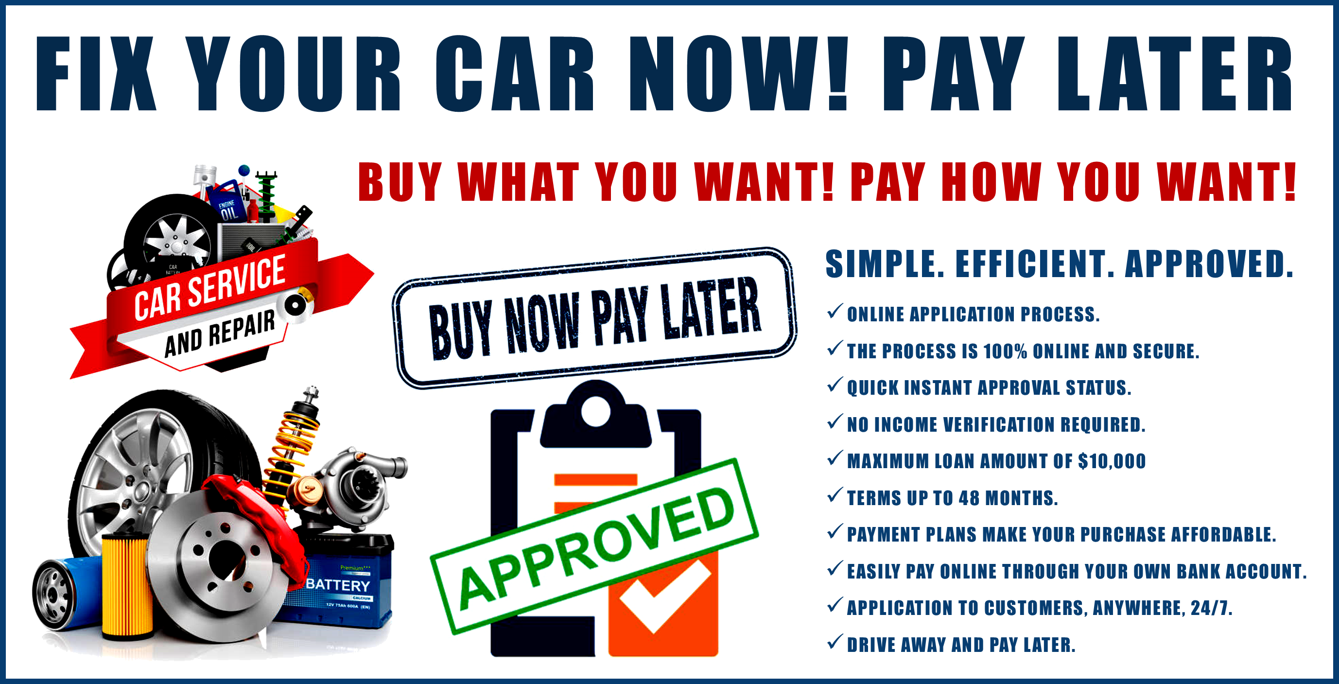Canadian Auto/Napa Auto Care Centre, Fix your auto repairs and tires Now, Pay later!