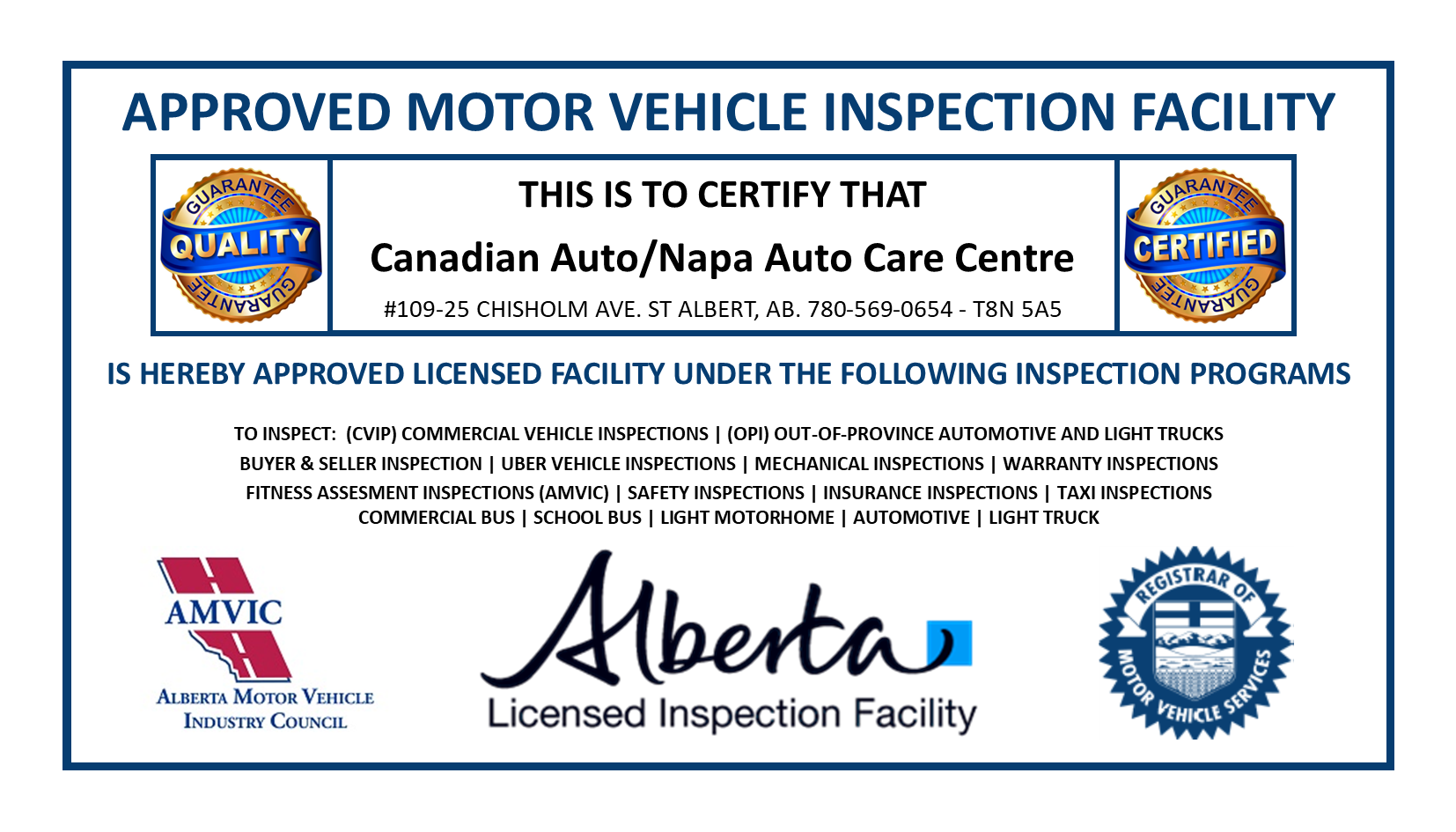 Licensed And Approved Vehicle Inspection Facility